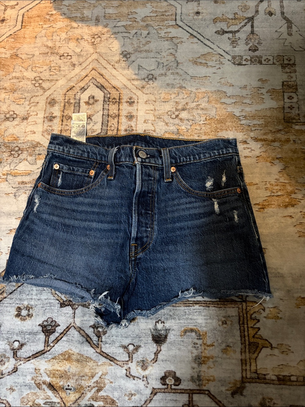 Levi's Dark Blue Distressed Denim Cutoff Shorts